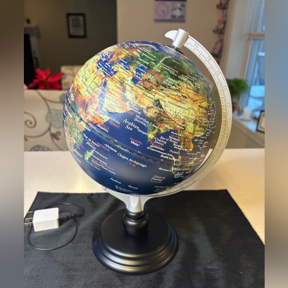 Illuminated Blue Globe with Black Base World Globe Educational Geography Globe - Picture 3 of 10